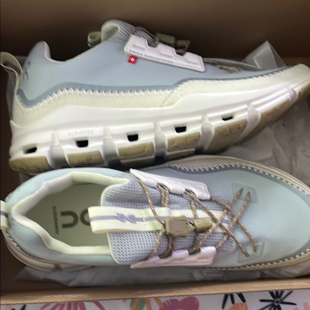 On Running Women's Athletic Shoes in Light Blue and White